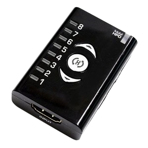 Vista superior del Dr HDMI con los ocho LED de banco EDID y los botones de control
