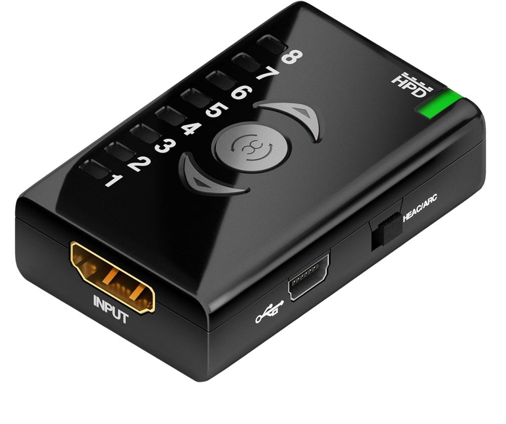 Dr HDMI con botones de banco, entrada HDMI e indicador HPD verde