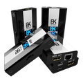 Four views of the HDfury DR HDMI 8K EDID manager showing the HDMI in, HDMI out and RJ45 network ports