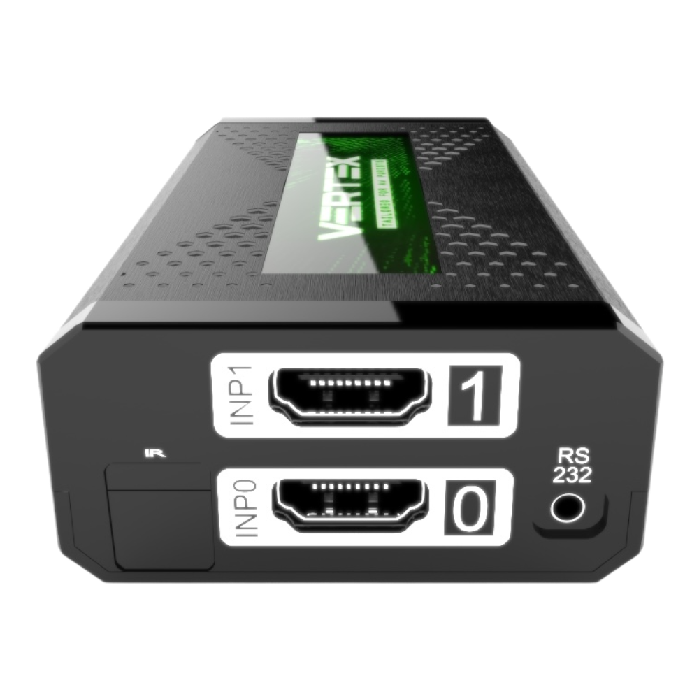Entradas del HDfury Vertex: entradas HDMI INP0 e INP1, receptor IR y puerto RS232